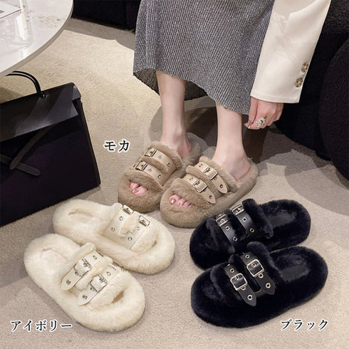 ファーサンダル レディース ボアサンダル 韓国ふわふわ 厚底サンダル ぺたんこ ファースリッパ 歩きやすい おしゃれつっかけ 暖かい もこもこ ルームシューズ秋冬 86JIANL-038