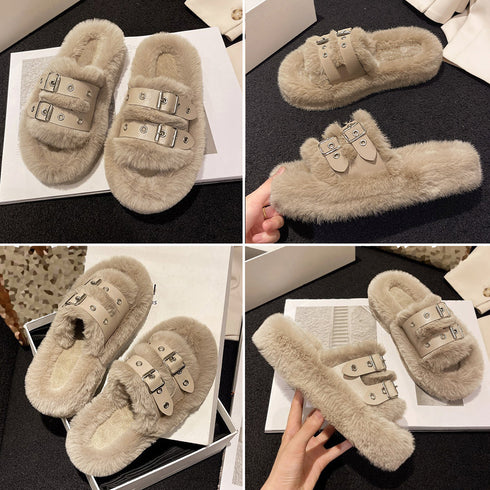 ファーサンダル レディース ボアサンダル 韓国ふわふわ 厚底サンダル ぺたんこ ファースリッパ 歩きやすい おしゃれつっかけ 暖かい もこもこ ルームシューズ秋冬 86JIANL-038