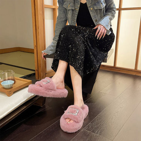 ファーサンダル レディースファースリッパ ふわふわ ぺたんこ 履きやすい コンフォートサンダル もこもこ お洒落 厚底サンダル ルームシューズ 室内室外 滑り止め 86JIANL-039