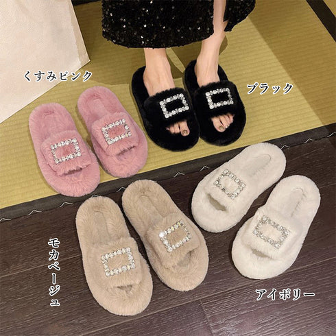 ファーサンダル レディースファースリッパ ふわふわ ぺたんこ 履きやすい コンフォートサンダル もこもこ お洒落 厚底サンダル ルームシューズ 室内室外 滑り止め 86JIANL-039