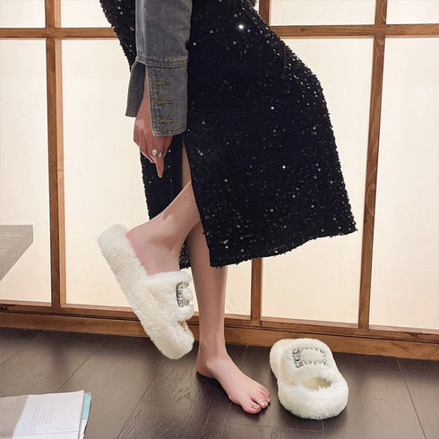 ファーサンダル レディースファースリッパ ふわふわ ぺたんこ 履きやすい コンフォートサンダル もこもこ お洒落 厚底サンダル ルームシューズ 室内室外 滑り止め 86JIANL-039