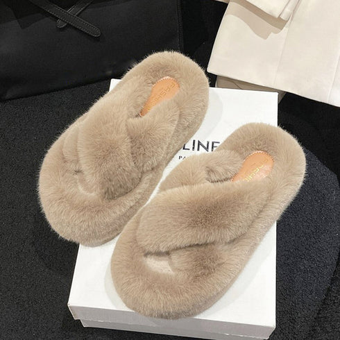 ファーサンダル 厚底 韓国ファースリッパ もこもこ あったか フラットシューズ 歩きやすい レディース フェイクファーサンダル ふわふわ ルームシューズ 疲れない 86JIANL-040