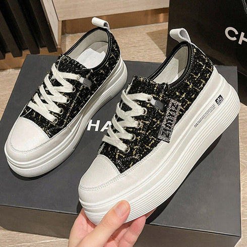 ツイードスニーカー 厚底シューズ 韓国 レディース ダッドスニーカー シークレットシューズ 身長up コンフォート おしゃれ ボリュームソール靴 高見え 人気 86JIANL-041