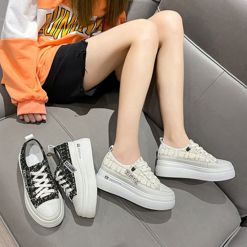 ツイードスニーカー 厚底シューズ 韓国 レディース ダッドスニーカー シークレットシューズ 身長up コンフォート おしゃれ ボリュームソール靴 高見え 人気 86JIANL-041