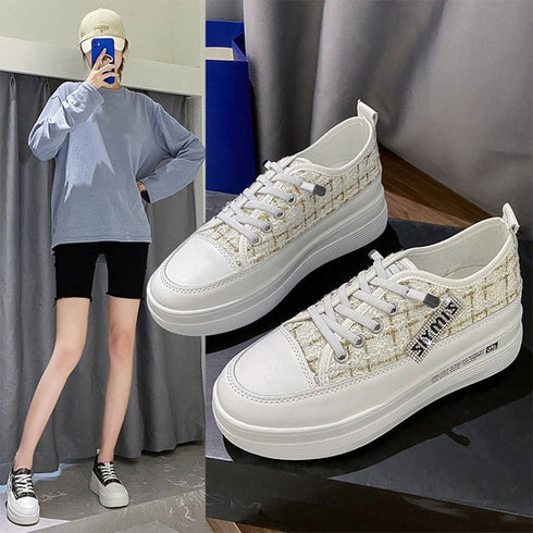 ツイードスニーカー 厚底シューズ 韓国 レディース ダッドスニーカー シークレットシューズ 身長up コンフォート おしゃれ ボリュームソール靴 高見え 人気 86JIANL-041