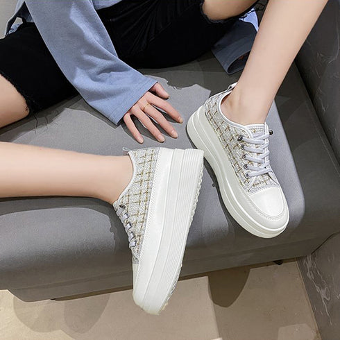 ツイードスニーカー 厚底シューズ 韓国 レディース ダッドスニーカー シークレットシューズ 身長up コンフォート おしゃれ ボリュームソール靴 高見え 人気 86JIANL-041