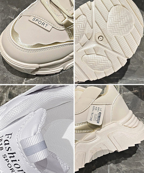 ダッドスニーカー 厚底 レディース 美脚 厚底スニーカー 疲れない 通勤通学靴 ウォーキング 履きやすい PUレザー ハイソール靴 韓国ダッドシューズ 歩きやすい 86JIANL-042