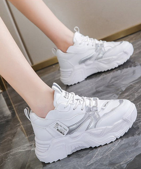 ダッドスニーカー 厚底 レディース 美脚 厚底スニーカー 疲れない 通勤通学靴 ウォーキング 履きやすい PUレザー ハイソール靴 韓国ダッドシューズ 歩きやすい 86JIANL-042