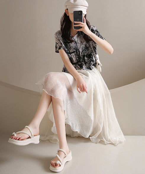 パールトングサンダル 美脚 厚底サンダル レディース 大人可愛いミュールサンダル 履きやすい パール飾り 軽量夏靴 リゾートサンダル きれいめコンフォートサンダル 86JIANL-048