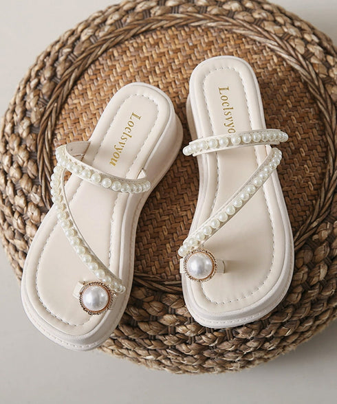 パールトングサンダル 美脚 厚底サンダル レディース 大人可愛いミュールサンダル 履きやすい パール飾り 軽量夏靴 リゾートサンダル きれいめコンフォートサンダル 86JIANL-048
