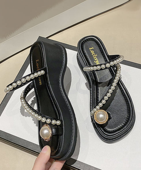 パールトングサンダル 美脚 厚底サンダル レディース 大人可愛いミュールサンダル 履きやすい パール飾り 軽量夏靴 リゾートサンダル きれいめコンフォートサンダル 86JIANL-048