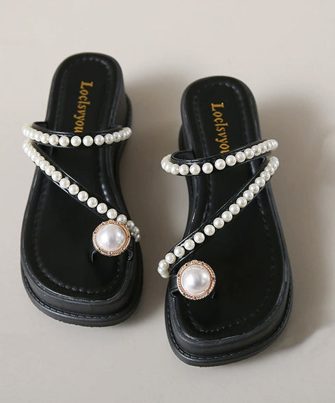 パールトングサンダル 美脚 厚底サンダル レディース 大人可愛いミュールサンダル 履きやすい パール飾り 軽量夏靴 リゾートサンダル きれいめコンフォートサンダル 86JIANL-048