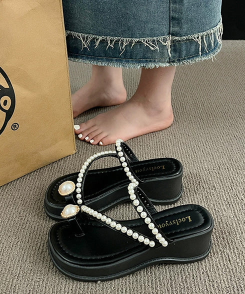 パールトングサンダル 美脚 厚底サンダル レディース 大人可愛いミュールサンダル 履きやすい パール飾り 軽量夏靴 リゾートサンダル きれいめコンフォートサンダル 86JIANL-048