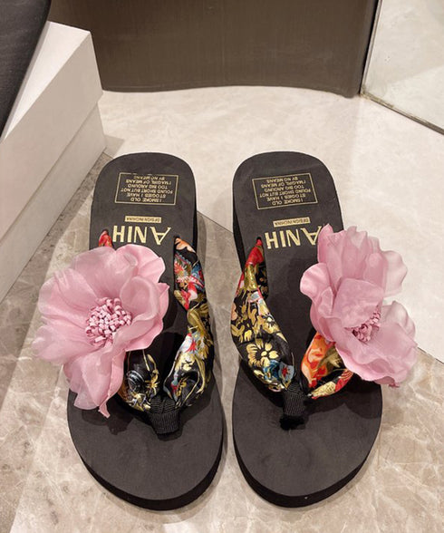 ビーチサンダル 花飾りトングサンダル厚底 ウェッジソール 歩きやすい ビーチスリッパ レディース ボヘミアン風 滑り止めサンダル 疲れないリゾートスリッパ 軽量靴 86JIANL-049