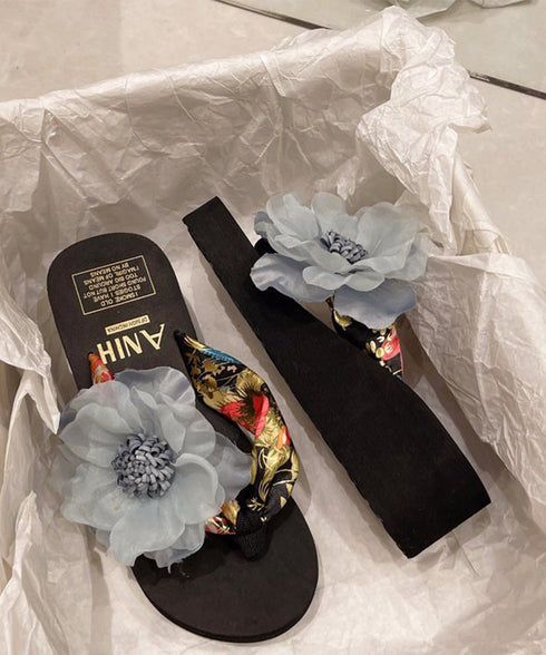 ビーチサンダル 花飾りトングサンダル厚底 ウェッジソール 歩きやすい ビーチスリッパ レディース ボヘミアン風 滑り止めサンダル 疲れないリゾートスリッパ 軽量靴 86JIANL-049