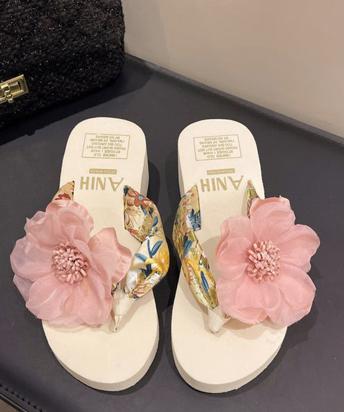 ビーチサンダル 花飾りトングサンダル厚底 ウェッジソール 歩きやすい ビーチスリッパ レディース ボヘミアン風 滑り止めサンダル 疲れないリゾートスリッパ 軽量靴 86JIANL-049
