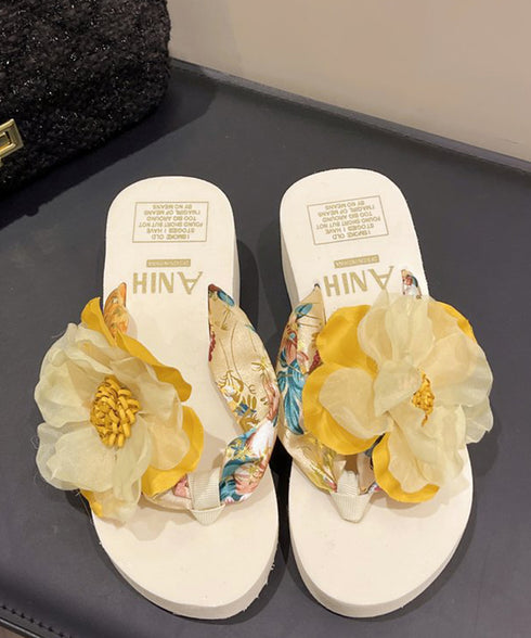 ビーチサンダル 花飾りトングサンダル厚底 ウェッジソール 歩きやすい ビーチスリッパ レディース ボヘミアン風 滑り止めサンダル 疲れないリゾートスリッパ 軽量靴 86JIANL-049