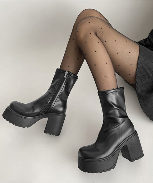厚底ショートブーツサイドジッパーブーティ レディース ハイヒールブーツ チャンキーヒール アンクルブーツ 歩きやすい 美脚脚長シューズ ヒール9cm 韓国風ブーツ 86JIANL-054