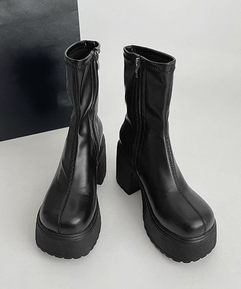 厚底ショートブーツサイドジッパーブーティ レディース ハイヒールブーツ チャンキーヒール アンクルブーツ 歩きやすい 美脚脚長シューズ ヒール9cm 韓国風ブーツ 86JIANL-054