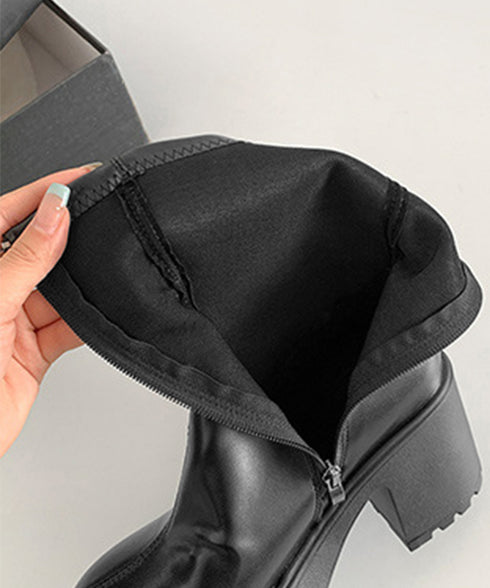 厚底ショートブーツサイドジッパーブーティ レディース ハイヒールブーツ チャンキーヒール アンクルブーツ 歩きやすい 美脚脚長シューズ ヒール9cm 韓国風ブーツ 86JIANL-054