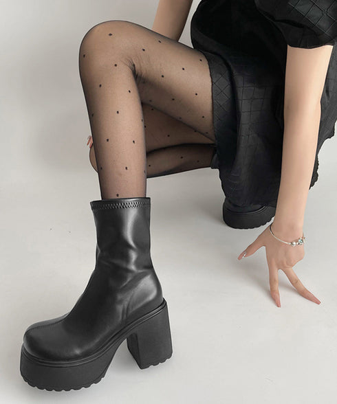 厚底ショートブーツサイドジッパーブーティ レディース ハイヒールブーツ チャンキーヒール アンクルブーツ 歩きやすい 美脚脚長シューズ ヒール9cm 韓国風ブーツ 86JIANL-054