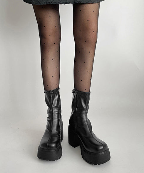 厚底ショートブーツサイドジッパーブーティ レディース ハイヒールブーツ チャンキーヒール アンクルブーツ 歩きやすい 美脚脚長シューズ ヒール9cm 韓国風ブーツ 86JIANL-054