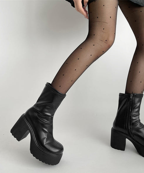 厚底ショートブーツサイドジッパーブーティ レディース ハイヒールブーツ チャンキーヒール アンクルブーツ 歩きやすい 美脚脚長シューズ ヒール9cm 韓国風ブーツ 86JIANL-054