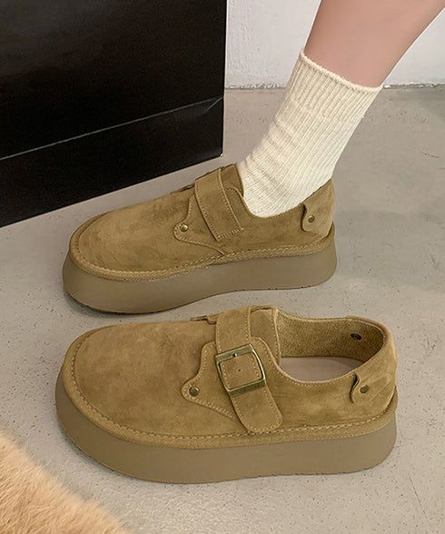 モカシンシューズ 厚底スエード調パンプス レディース 厚底ソール ローファーフェイクスエード プラットシューズ 美脚 カジュアル靴 歩きやすい 秋冬新作スリッポン 86JIANL-055