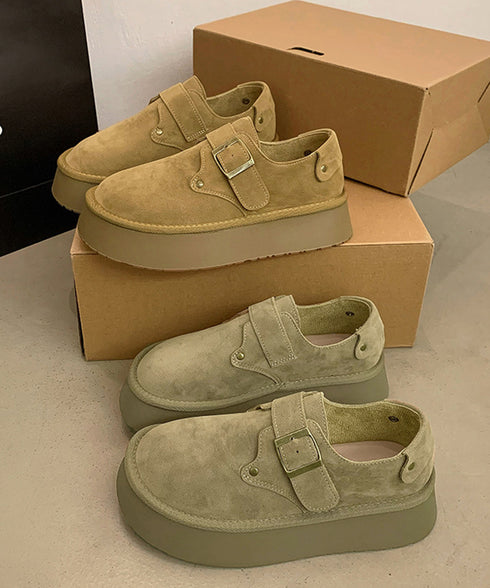 モカシンシューズ 厚底スエード調パンプス レディース 厚底ソール ローファーフェイクスエード プラットシューズ 美脚 カジュアル靴 歩きやすい 秋冬新作スリッポン 86JIANL-055