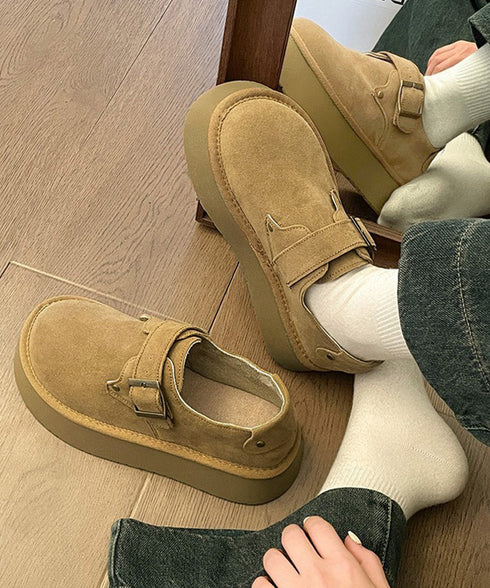 モカシンシューズ 厚底スエード調パンプス レディース 厚底ソール ローファーフェイクスエード プラットシューズ 美脚 カジュアル靴 歩きやすい 秋冬新作スリッポン 86JIANL-055