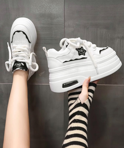 ボリューム厚底スニーカー レディース美脚 レースアップシューズ 脚長 ローカット靴 歩きやすい カジュアル靴 バイカラースニーカー疲れにくい 厚底6m 通勤通学靴 86JIANL-056