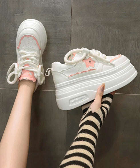 ボリューム厚底スニーカー レディース美脚 レースアップシューズ 脚長 ローカット靴 歩きやすい カジュアル靴 バイカラースニーカー疲れにくい 厚底6m 通勤通学靴 86JIANL-056