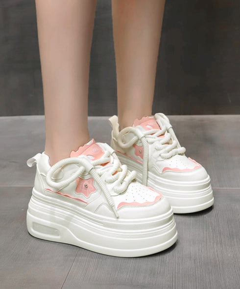 ボリューム厚底スニーカー レディース美脚 レースアップシューズ 脚長 ローカット靴 歩きやすい カジュアル靴 バイカラースニーカー疲れにくい 厚底6m 通勤通学靴 86JIANL-056