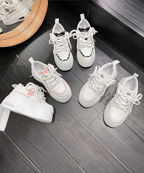 ボリューム厚底スニーカー レディース美脚 レースアップシューズ 脚長 ローカット靴 歩きやすい カジュアル靴 バイカラースニーカー疲れにくい 厚底6m 通勤通学靴 86JIANL-056