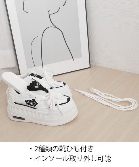 ボリューム厚底スニーカー レディース美脚 レースアップシューズ 脚長 ローカット靴 歩きやすい カジュアル靴 バイカラースニーカー疲れにくい 厚底6m 通勤通学靴 86JIANL-056