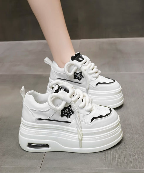 ボリューム厚底スニーカー レディース美脚 レースアップシューズ 脚長 ローカット靴 歩きやすい カジュアル靴 バイカラースニーカー疲れにくい 厚底6m 通勤通学靴 86JIANL-056