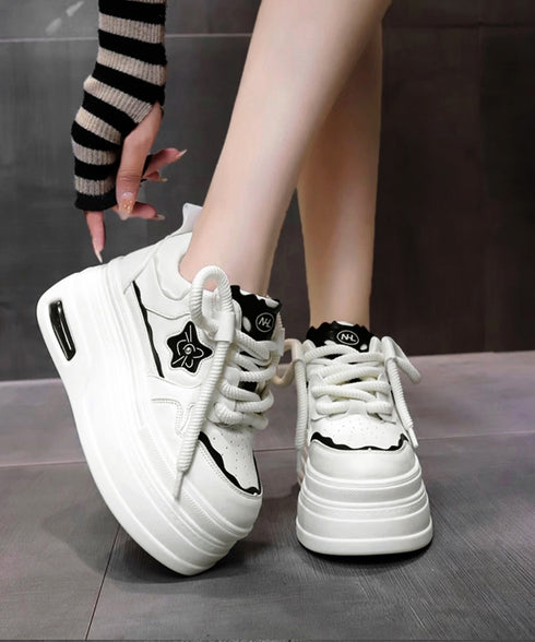 ボリューム厚底スニーカー レディース美脚 レースアップシューズ 脚長 ローカット靴 歩きやすい カジュアル靴 バイカラースニーカー疲れにくい 厚底6m 通勤通学靴 86JIANL-056