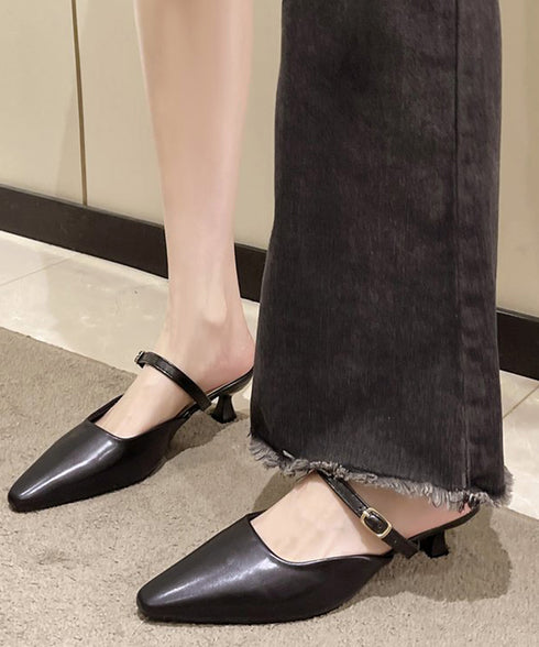 ポインテッドトゥミュールパンプスサンダル キトゥンヒールミュール オフィスカジュアル 美脚ヒールミュール 浅口ストラップパンプス 通勤シューズ 歩きやすい 春夏靴 86JIANL-059