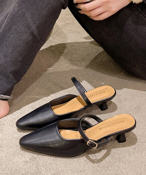 ポインテッドトゥミュールパンプスサンダル キトゥンヒールミュール オフィスカジュアル 美脚ヒールミュール 浅口ストラップパンプス 通勤シューズ 歩きやすい 春夏靴 86JIANL-059