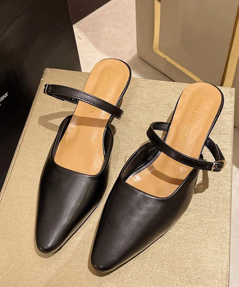 ポインテッドトゥミュールパンプスサンダル キトゥンヒールミュール オフィスカジュアル 美脚ヒールミュール 浅口ストラップパンプス 通勤シューズ 歩きやすい 春夏靴 86JIANL-059