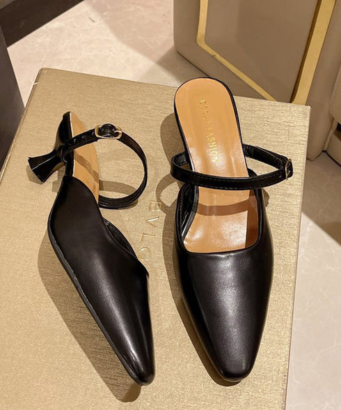 ポインテッドトゥミュールパンプスサンダル キトゥンヒールミュール オフィスカジュアル 美脚ヒールミュール 浅口ストラップパンプス 通勤シューズ 歩きやすい 春夏靴 86JIANL-059