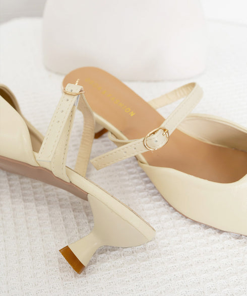 ポインテッドトゥミュールパンプスサンダル キトゥンヒールミュール オフィスカジュアル 美脚ヒールミュール 浅口ストラップパンプス 通勤シューズ 歩きやすい 春夏靴 86JIANL-059