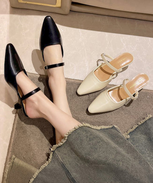 ポインテッドトゥミュールパンプスサンダル キトゥンヒールミュール オフィスカジュアル 美脚ヒールミュール 浅口ストラップパンプス 通勤シューズ 歩きやすい 春夏靴 86JIANL-059