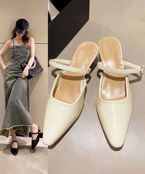 ポインテッドトゥミュールパンプスサンダル キトゥンヒールミュール オフィスカジュアル 美脚ヒールミュール 浅口ストラップパンプス 通勤シューズ 歩きやすい 春夏靴 86JIANL-059