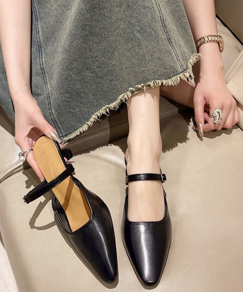 ポインテッドトゥミュールパンプスサンダル キトゥンヒールミュール オフィスカジュアル 美脚ヒールミュール 浅口ストラップパンプス 通勤シューズ 歩きやすい 春夏靴 86JIANL-059