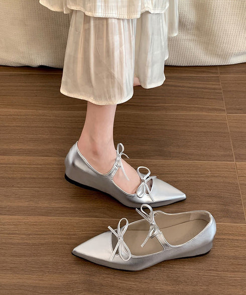 ダブルリボンパンプス美脚ポインテッドトゥ バレエパンプスぺたんこ 歩きやすい 走れるパンプス 痛くない インソールフラットシューズ きれいめ浅口パンプス 韓国風靴 86JIANL-060