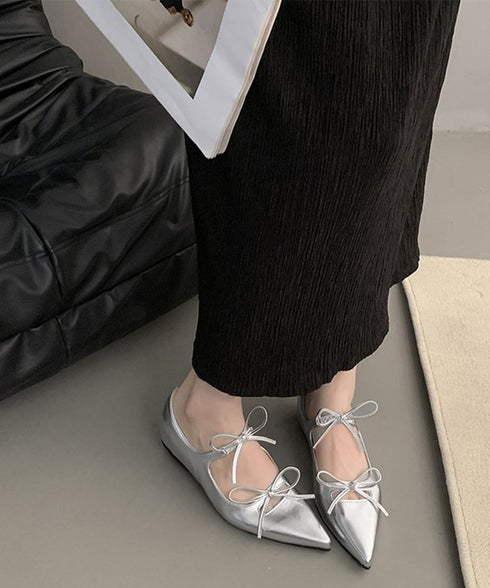 ダブルリボンパンプス美脚ポインテッドトゥ バレエパンプスぺたんこ 歩きやすい 走れるパンプス 痛くない インソールフラットシューズ きれいめ浅口パンプス 韓国風靴 86JIANL-060