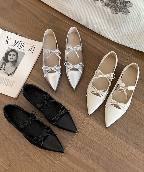 ダブルリボンパンプス美脚ポインテッドトゥ バレエパンプスぺたんこ 歩きやすい 走れるパンプス 痛くない インソールフラットシューズ きれいめ浅口パンプス 韓国風靴 86JIANL-060