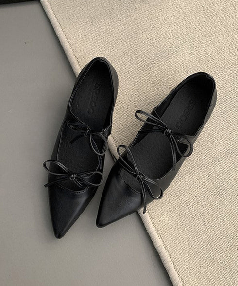 ダブルリボンパンプス美脚ポインテッドトゥ バレエパンプスぺたんこ 歩きやすい 走れるパンプス 痛くない インソールフラットシューズ きれいめ浅口パンプス 韓国風靴 86JIANL-060