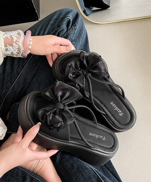 ビッグリボン厚底サンダル 履きやすい夏靴 レディース 歩きやすい チュールリボンコンフォートサンダル ボリュームソールミュールサンダル 大人可愛いフラットサンダル 86JIANL-061